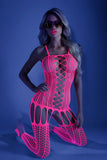 Hypnotic Crisscross Stripe Bodystocking - One Size - Neon Pink