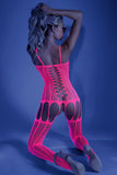 Hypnotic Crisscross Stripe Bodystocking - One Size - Neon Pink