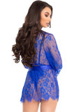 3pc Lace Teddy and Robe Set - Royal Blue - Small